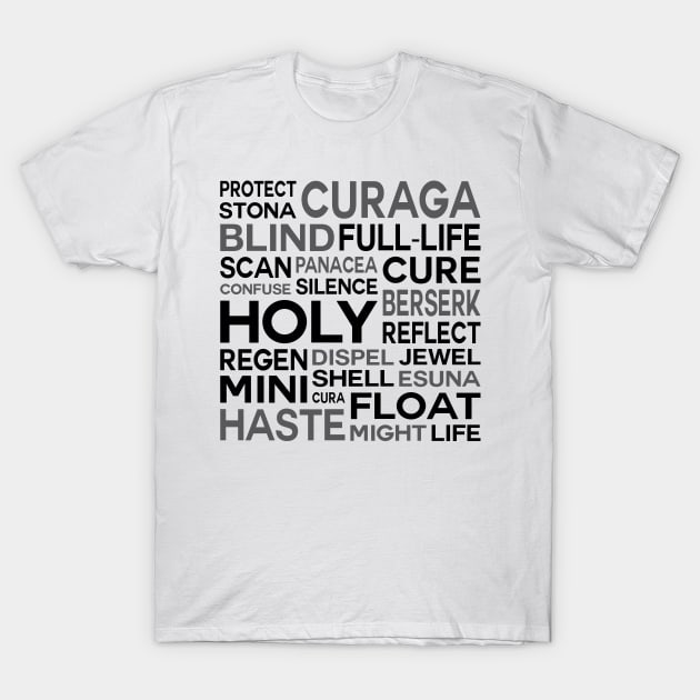 White Magic Spells Word Cloud Final Fantasy IX Version T-Shirt by inotyler